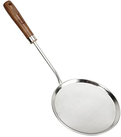 Colador de aceite de malla fina de acero inoxidable, cuchara coladora, filtro de grasa de mango largo, herramienta de cocina duradera para cocinar y freír en casa, construcción de (L)