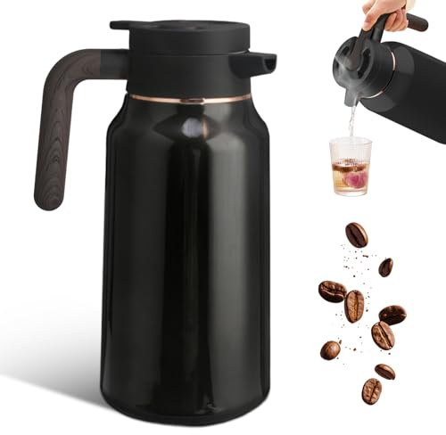Pichet Isotherme 2L, Cafetière Isotherme en Acier Inoxydable 304, Thermos Café, TasseIsotherme avec Poignée en Bois, Cafetière à Revêtement pour Le Café Au Thé Chaud Et Froid, Cuisine, Bureau, Hôtel