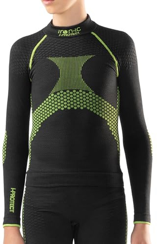 Iron-Ic - T-Shirt Junior Maniche Lunghe I-Protect Seamless Cut Resistant per Sport Outdoor in Climi Freddi con Fitting Slim Compression - Art. 201984 (12/14, Nero)