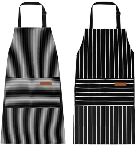 ZHABAYEN 2 Pack Cotton Adjustable Cooking Apron with 2 Pockets | Black, Adjustable Strap, 2 Large Pockets, for Kitchen, Cafe, Baking, Cooking, Grilling, Men and Women, Machine Washable