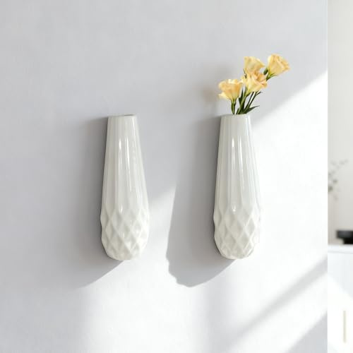 2 Pack GDSZJLJ Artistic Wall Ceramic Vase, White Hanging Vase That Turns Flowers Into Wall Art, Decorative Ceramic Sconce Vase