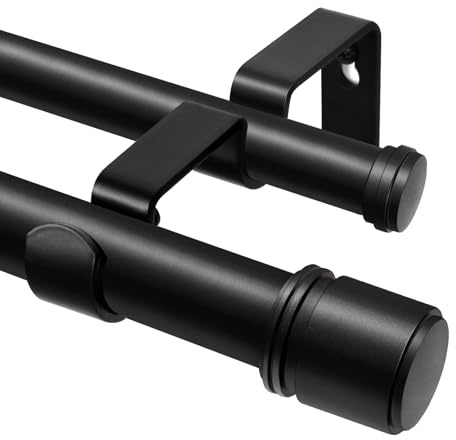 HOTOZON Barra Doble para Cortinas Negra 167-305 cm, Barras Extensibles de 25 mm para Cortinas con Ojales, Barra para Cortinas de Ventana Montada en la Pared con Remates con Tapón Para Salón