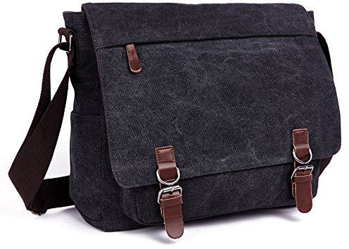 LOSMILE Borsa a Tracolla di Tela Sacchetto del Messaggero Uomo 16 Pollici Laptop Borsa. (Nero)