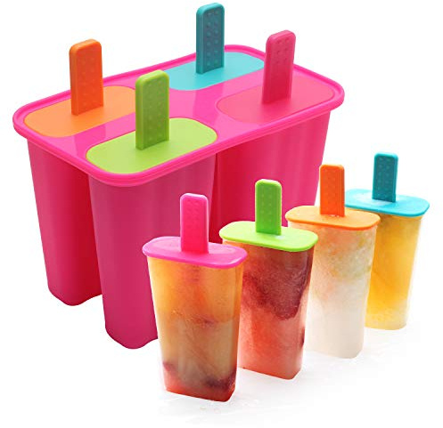 DeHub Moldes para Helados, Fabricador de Hielo de Silicona de Grado alimenticio, moldes de Paleta de paletas Libres de BPA con Palos y Protectores contra Goteo (Rosa roja, 1 Piezas)