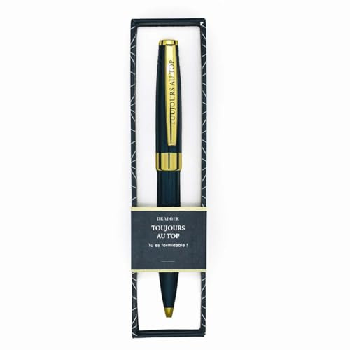 DRAEGER PARIS 1886 - Stylo Bille Design Bleu Nuit et Or Toujours au Top - Encre Noire - Stylo Rétractable Prise en Main Confortable - Boîte Écrin Élégante - Cadeau Unique Personnalisé Famille Ami