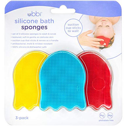 Ubbi Jellyfish Silicone Multi-Purpose Bath Sponges for Washing and Play, Baby Bathing Essentials for Newborns, Baby Massaging Bath Brushes for Dry Skin and Cradle Cap, Set of 3
