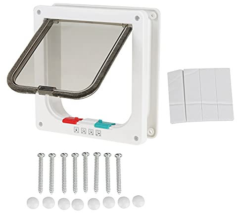 Katzentür, Katzenklappe 4 Wege Katzenklappe Innentür, Intelligente Katzenklappe Weiß Magnet Verschluss Katzenklappe Verriegelnde HxB 25x23,5 cm Geeignet für Katzen und kleine Hunde