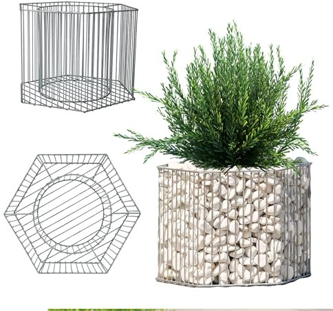 KADAX Gabionenkörbe aus verzinktem Stahl, minimalistische Drahtkörbe, Gabionentopf, Gabione, Stabiler Topf, wetterfester Steinkorb, Pflanzenkorb (56 x 49 cm)