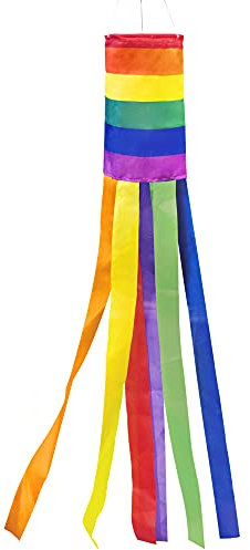 Anley 40 Inch Rainbow Column Windsock Flag - Fly in Breeze Outdoor Hanging - Colorful LGBT+ Parade Garden Decorative Flag with Rainbow Long Tails (3.3 Ft)