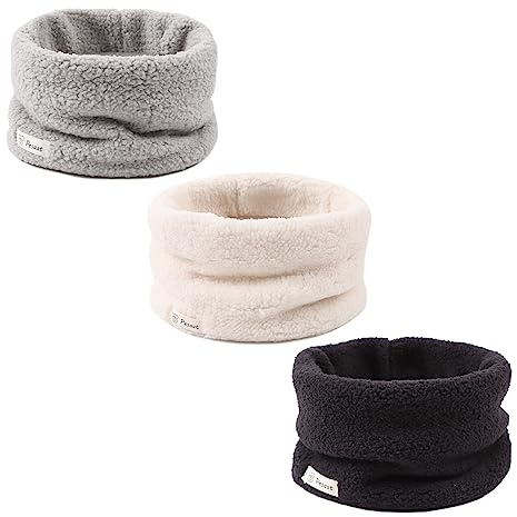 Fleece Warm Kids Scarf Thick Velvet Boys Girls Round Scarves Toddler Kids Winter Neck Warmer (White+Light Gray+Black, 1-7 Years)