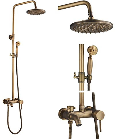 fyheast Colonna doccia antica con doccetta con miscelatore doccia in ottone e soffione regolabile in altezza 80-120 cm