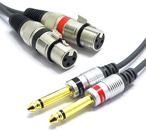 VITALCO Cavo Dual XLR Femmina a 2x Jack 6.3mm Mono Cavo per Microfono 3m Doppio Jack 6.3 TS Maschio a 3 Pin Connettore Adattatore Audio