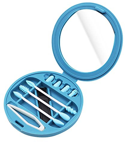 VOANZO Cotons-tiges réutilisables lavables en Silicone avec Miroir pour Le Nettoyage des Oreilles (Bleu)