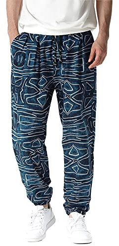 YAOBAOLE Pumphose Herren Lang Yoga Herren Haremshose Baggy Herren Haremshose mit Gedruckten Blau XL