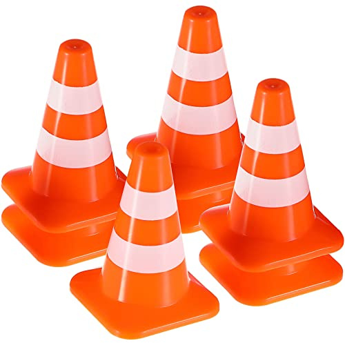 STOBOK Mini Traffic Cones and Tiny Simulation Road Parking Signs Set 14 Pcs 1.36 Inch Construction Cones Toy Roadblock Educational Playset for Kids Transportation Safety and Imaginative Role Play