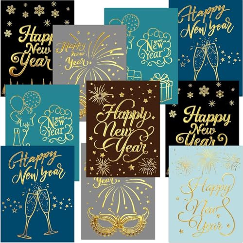 Fancy Land Happy New Year Cards with Envelopes 24 Pack 2026 Gold Foil New Year Greeting Cards Blank Inside