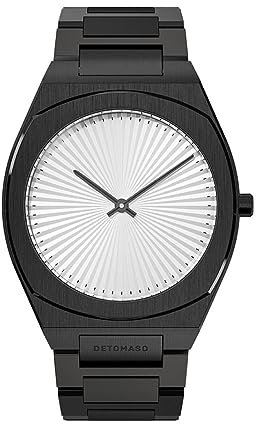 DeTomaso VOLTRE Noir Schwarz Weiß Damen-Armbanduhr Analog Quarz Stahl Armband Schwarz