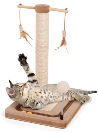 CanadianCat Company | Kratzstamm für Katzen - Playtop - Kratzteppich Katze | interaktives Katzenspielzeug selbstbeschäftigung | mit 43cm-hoher Kratzsäule | ca. 39 x 29 x 46 cm