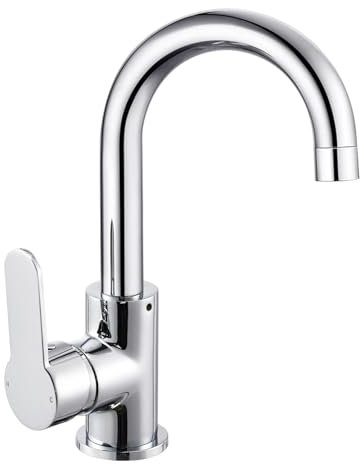 Bathroom Sink Taps Swivel Basin Taps Single Lever Basin Mixer Tap, Mono Bathroom Mixer Taps Washroom Sink Tap with Hot and Cold Hoses, Chrome