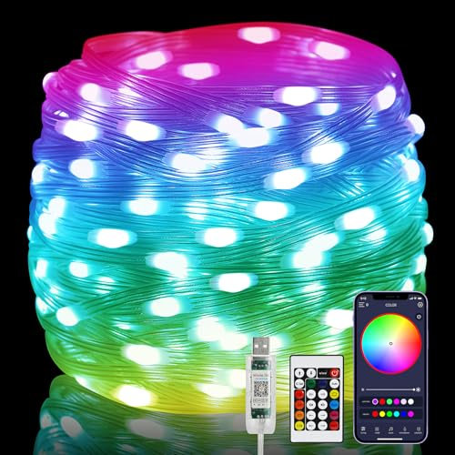 CLYCTIP Lichterkette mit Farbwechsel,20M 200LED RGBIC,IP65 Wasserdicht Lichtschlauch USB Plug in, mit Timer, Sync Musik, Fernbedienung & App Steuerung, für Weihnachten, Party Dekoration