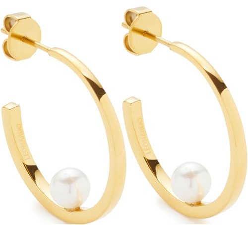 JEWELS BY LEONARDO Ohrstecker Lucinda, 1 Paar Steck-Creolen aus goldfarbenem Edelstahl, weiße Imitationsperle, Schmuck Damen Geschenk, 024332