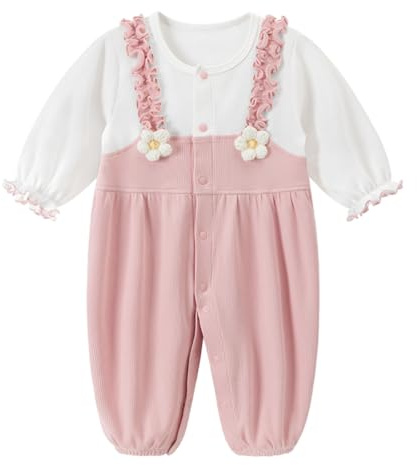 gurcooc Tutine per Neonati in Cotone con Bottoncini Vestiti per Bambini Manica Lunga Jumpsuit con Volant per Bambini Neonata 0-18 Mesi