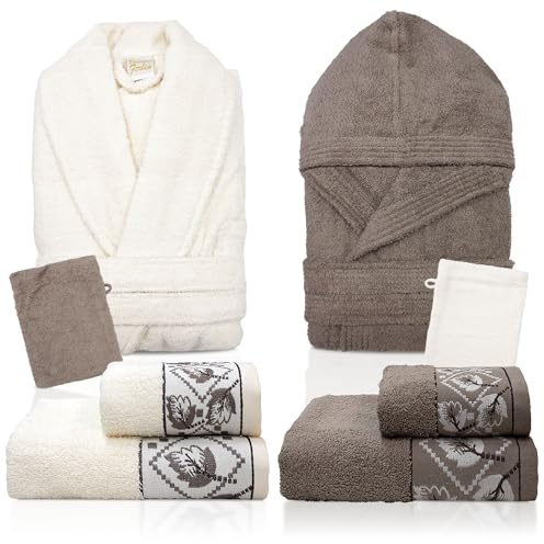 Nada Home - Ensemble de serviettes de bain et peignoirs en éponge de coton pour homme et femme 6856, Taille Unique