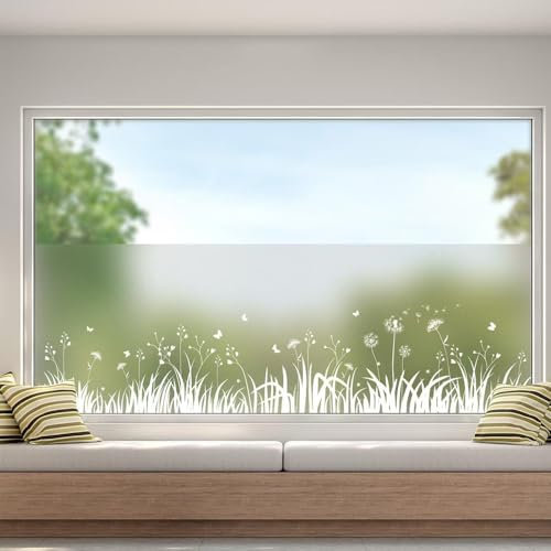 Fensterfolie Blickdicht Sichtschutzfolie, 200x45cm Fenster Blumen Muster Statisch Folie ohne Klebstoff Klebefolie Fenster, Fensterfolie - Selbstklebend Statische Folie, für Wohnzimmer, Schlafzimmer