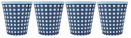 Baxnore 4 pacchetti di tazze di melamina commerciale, tazze da caffè da 260 ml per caffè, griglia blu scuro, bevande per bevande fredde calde, salvataggio o spazio impilabile