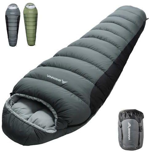BISINNA Mumienschlafsack -10 ℃ - 5 ℃ [400GSM] 4 Jahreszeiten Winter Schlafsack Erwachsene Wasserabweisend YKK Zip für Outdoor, Camping, Trekking und Reisen