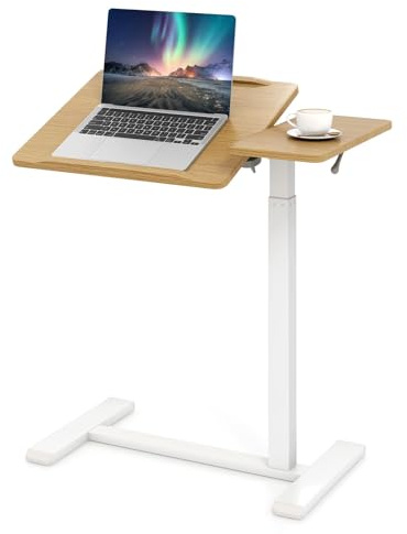 FANTASK Table d'appoint avec Plateau inclinable et Protection des Bords, Table de Soins, Table de lit réglable en Hauteur avec roulettes cachées, Table d'appoint pour Lits de Soins et de Soins