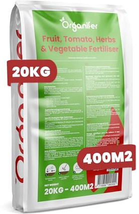 Engrais Pour Fruits, Tomates, Herbes Aromatiques Et Légumes - Tout-En-Un - 20 Kg Pour 400 M2 - Granulés Pour Une Croissance, Des Rendements Élevés Et Un Goût Délicieux - Organifer