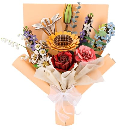 Kaayeewood 3D Puzzle en Bois Bouquet de Fleurs Bricolage Modèle Kit pour Adultes Romantique Intemporel Fleurs Artificielles pour la Décoration de Bureau à Domicile Cadeau Artisanal pour la Fête