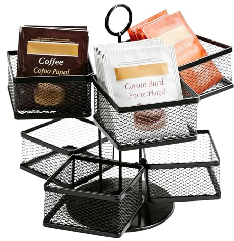 Carrousel Porte-Sachets De Thé, Boîte À Thé Rotative 360˚, Organisateur À 2 Étages Pour Sachets De Thé En Métal Avec 6 Compartiments, Organisateur De Sachets De Thé En Métal Pour Maison Bureau Cuisine