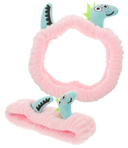PAMINGONO Lot de 2 Bandeaux Élastiques Dinosaures en Peluche Douce Motifs Verts et Roses Taille Unique Accessoires Mignons pour Bain Soins du Visage et Journée Spa Femme et Fille