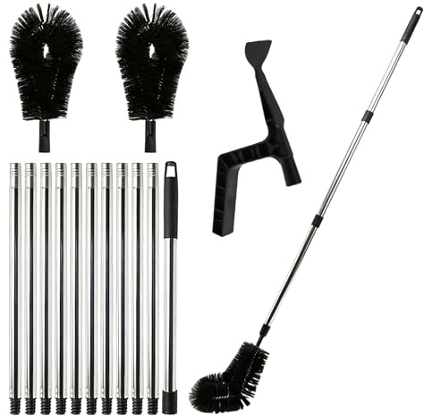 Gutter Cleaning Tools, 14FT/4.3M Adjustable Gutter Cleaning Brush with 2 Brush Heads, Gutter Brush Leaf Shovel and 11 Extendable Rods, for Roofs Leaves Debris Window Spider Web