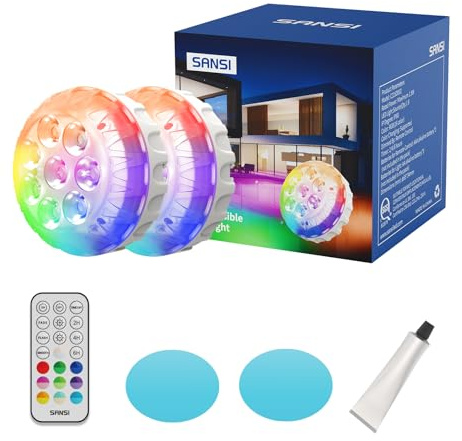 SANSI Éclairage De Piscine Avec Télécommande, éclairage RGB Haute Luminosité Pour Spa, Lampe LED submersible IP68, Autonomie Ultra-Longue, Fixation Magnétique Ou à Ventouse Pour Piscine,2Pack