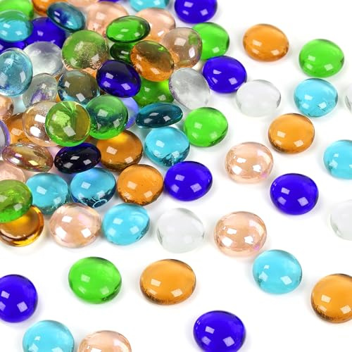 DYMHQ 192 pietre di vetro di pepite – decorazione per la casa paesaggistica rotonda mix di pietre a mosaico per fai da te, 6 colori, pietre decorative per vasi