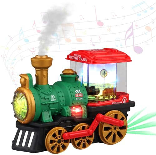 Fancysky Tren de Vapor para Niños, Tren de Juguete, Tren Electrico Juguete Niños, Juguete con Luces y Sonidos, Tren Juguete para Niños y Niñas de 3 a 9 Años