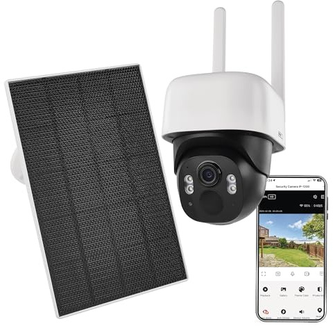 EMOS GoSmart - Telecamera Intelligente Esterno con WiFi & Pannello Solare, Telecamera di Sorveglianza a Batteria 5MP - Grandangolo 135° Visione Notturna 9M - Rilevamento Movimento/Tracciamento - IP44
