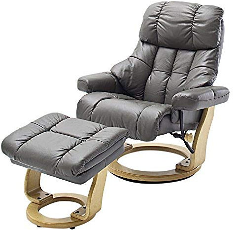 Robas Lund Relaxsessel Calgary XXL mit Hocker, bis 180 kg belastbar, Echtleder schlammfarben, Gestell Holz natur