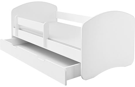 ACMA II Letto Junior 140x70 cm Bianco con Materasso e Rete a Doghe - Letto per Bambini con Sponde di Sicurezza, Portata fino a 120 kg, Variante con Cassetto