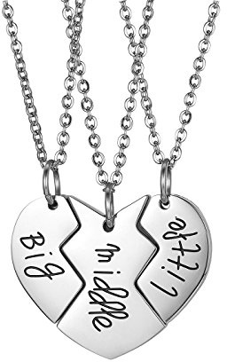 Flongo Vänskapskedjor BFF kedjor hängen partnerkedjor Best Friends halsband för 3 måne hjärta pussel med gravyr för flickor, damer e rostfritt stål, colore: silver, cod. F079002