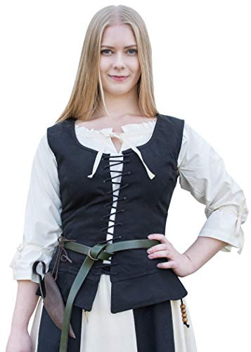 Battle-Merchant Tilda - Corpetto medievale Tilda con bretelle ampie - cotone - ideale per giochi di ruolo dal vivo (LARP), costume tardomedievale - nero o marrone - S-XXL