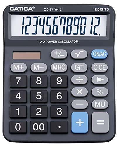 Hochwertiger kommerzieller 12-stelliger großer Tischrechner mit riesigem 5-Zoll-LCD-Display, riesige reaktionsschnelle Tasten, Batterie- und solarbetrieben, perfekt für Zuhause/Büro, Buchhaltung,