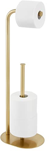 mDesign porte papier toilette sur pied – dérouleur papier toilette moderne pour salle de bain – distributeur papier toilette élégant pour jusqu'à 4 rouleaux de réserve – couleur laiton