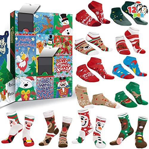 JOYIN Weihnachts-Adventskalender 2025, 12 Weihnachtstage, warme Baumwollsocken für Damen, inklusive 8 kurz geschnittenen Socken und 4 Kniestrümpfen