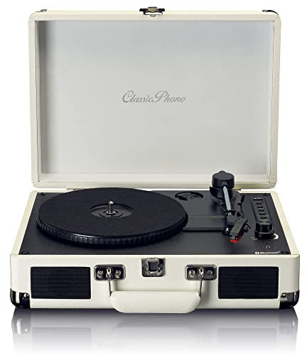 Platine vinyle Lenco Classic Phono TT-115 - platine vinyle portable - Bluetooth - USB - 3 vitesses - enregistrement direct sur USB sans PC - entraînement par courroie - crème