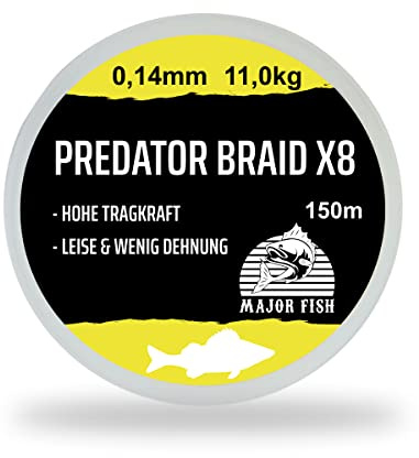 Major Fish Predator Braid 8-vägs flätad fiskelina citrongul 150 meter 0,14 mm – 11 kg