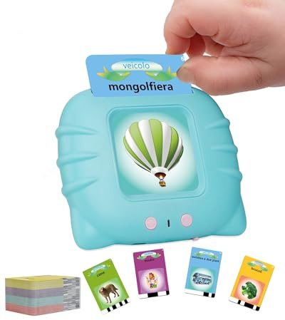 Schede flash parlanti, giocattoli per bambini da 1 a 12 anni, giocattoli educativi per bambini in età prescolare, per l'ascolto e l'apprendimento di base, 224 parole (colore azzurro, in italiano)